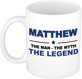 Bellatio Decorations Matthew cadeau mok - man myth legend - naam koffiemok / beker - wit en blauw - 300 ml Donkerblauw
