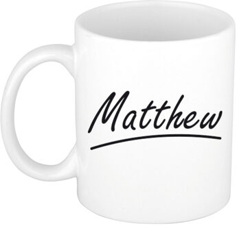 Bellatio Decorations Matthew Naam koffiemok - beker - met sierlijke letters - wit - 300 ml - Cadeau - Heren