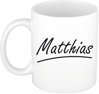 Bellatio Decorations Matthias Naam koffiemok - beker - met sierlijke letters - wit - 300 ml - Cadeau - Heren