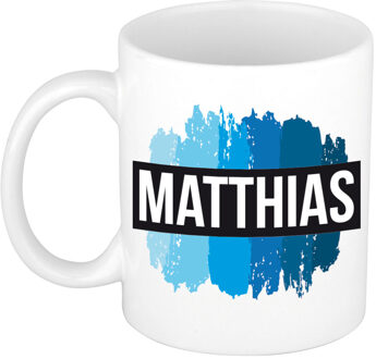 Bellatio Decorations Matthias naam / voornaam kado beker / mok verfstrepen - Gepersonaliseerde mok met naam - Naam mokken Multikleur