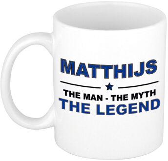 Bellatio Decorations Matthijs cadeau mok - man myth legend - naam koffiemok / beker - wit en blauw - 300 ml