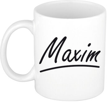 Bellatio Decorations Maxim Naam koffiemok - beker - met sierlijke letters - wit - 300 ml - Cadeau - Heren