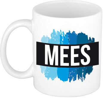 Bellatio Decorations Mees naam cadeau koffie mok - beker - met blauw verfstrepen - Cadeau collega - vaderdag