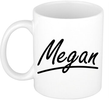 Bellatio Decorations Megan Naam koffiemok - beker - met sierlijke letters - wit - 300 ml - Cadeau - Dames