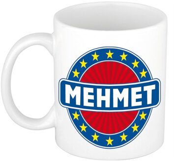 Bellatio Decorations Mehmet voornaam koffiemok - beker - wit/blauw - 300 ml - Cadeau - Heren - Collega - Vaderdag