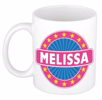 Bellatio Decorations Melissa voornaam koffiemok - beker - wit/roze - 300 ml - Cadeau - Dames - Collega - Moederdag