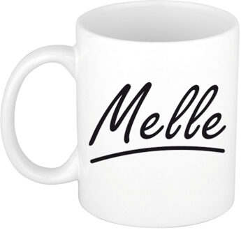 Bellatio Decorations Melle Naam koffiemok - beker - met sierlijke letters - wit - 300 ml - Cadeau - Heren