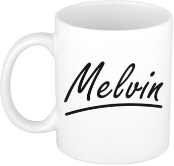 Bellatio Decorations Melvin voornaam kado beker / mok sierlijke letters - gepersonaliseerde mok met naam - Naam mokken Multikleur