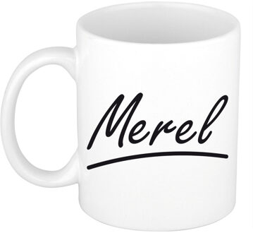 Bellatio Decorations Merel Naam koffiemok - beker - met sierlijke letters - wit - 300 ml - Cadeau - Dames