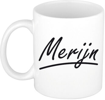 Bellatio Decorations Merijn Naam koffiemok - beker - met sierlijke letters - wit - 300 ml - Cadeau - Heren