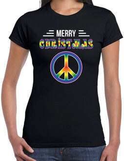 Bellatio Decorations Merry Christmas hippie fout Kerst t-shirt zwart voor dames 2XL