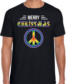 Bellatio Decorations Merry Christmas hippie fout Kerstshirt / t-shirt zwart voor heren 2XL