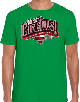 Bellatio Decorations Merry Christmas Kerstshirt / Kerst t-shirt groen voor heren