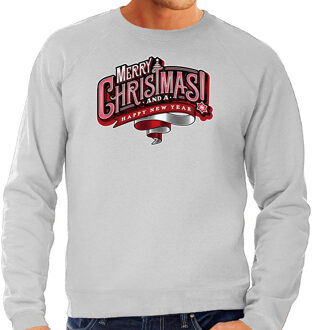 Bellatio Decorations Merry Christmas Kersttrui / Kerst outfit grijs voor heren
