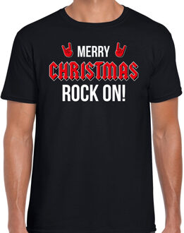 Bellatio Decorations Merry Christmas rock on Kerst t-shirt zwart voor heren