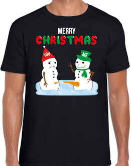 Bellatio Decorations Merry Christmas sneeuwpoppen mijne is groter fout Kerst t-shirt zwart voor heren 2XL