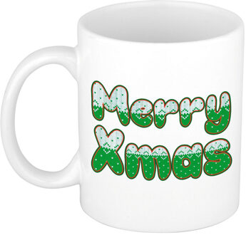 Bellatio Decorations Merry Christmas sweater print kerstmok / kerstbeker wit 300 ml