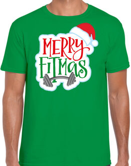 Bellatio Decorations Merry fitmas Kerstshirt / outfit groen voor heren