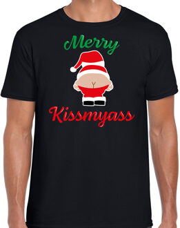 Bellatio Decorations Merry kissmyass foute Kerst t-shirt zwart voor heren L
