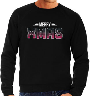 Bellatio Decorations Merry Xmas disco foute Kerstsweater / Kersttrui zwart voor heren 2XL - kerst truien