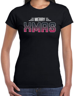 Bellatio Decorations Merry xmas disco Kerst t-shirt zwart voor dames 2XL