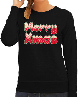 Bellatio Decorations Merry xmas fout Kerst sweater / trui zwart voor dames 2XL - kerst truien