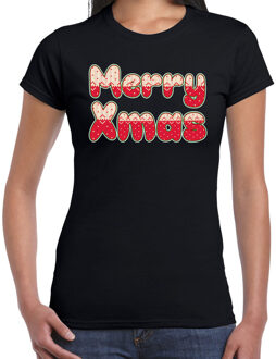 Bellatio Decorations Merry xmas fout Kerst t-shirt zwart voor dames 2XL