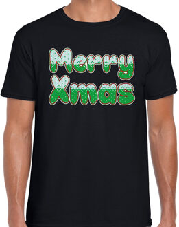 Bellatio Decorations Merry xmas fout Kerst t-shirt zwart voor heren 2XL