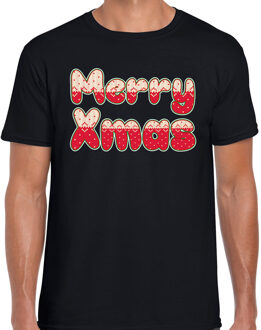 Bellatio Decorations Merry xmas fout Kerst t-shirt zwart voor heren