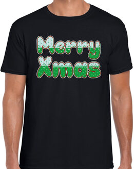 Bellatio Decorations Merry xmas fout Kerst t-shirt zwart voor heren