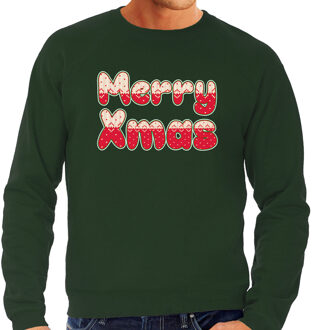 Bellatio Decorations Merry xmas foute Kerst sweater / trui groen voor heren 2XL - kerst truien