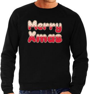 Bellatio Decorations Merry xmas foute Kerst sweater / trui zwart voor heren 2XL - kerst truien