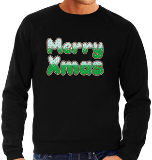 Bellatio Decorations Merry xmas foute Kerstsweater / Kersttrui zwart voor heren 2XL - kerst truien