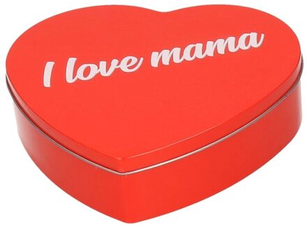 Bellatio Decorations Metalen rode hartvorm I Love Mama blikje cadeauverpakking snoepblik/koektrommel 18 cm