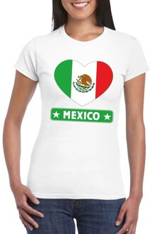 Bellatio Decorations Mexico hart vlag t-shirt wit dames XS