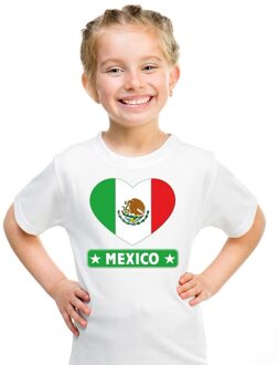 Bellatio Decorations Mexico kinder t-shirt met mexiaanse vlag in hart wit jongens en meisjes l (146-152)