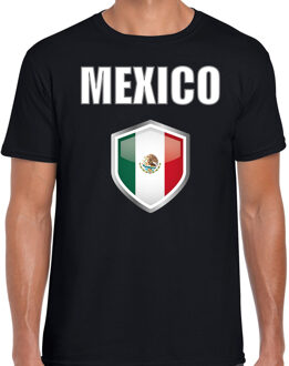 Bellatio Decorations Mexico landen supporter t-shirt met Mexicaanse vlag schild zwart heren