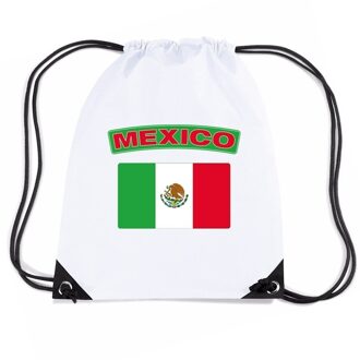 Bellatio Decorations Mexico nylon rijgkoord rugzak/ sporttas wit met Mexicaanse vlag