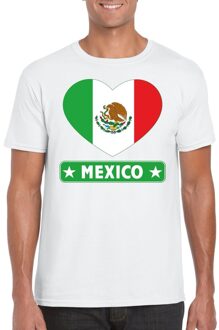 Bellatio Decorations Mexico t-shirt met mexicaanse vlag in hart wit heren 2xl