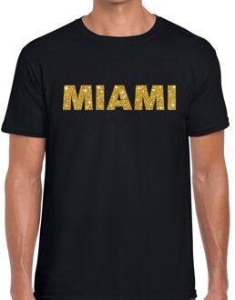 Bellatio Decorations Miami gouden glitter tekst t-shirt zwart heren M