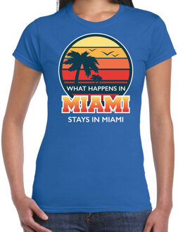 Bellatio Decorations Miami zomer t-shirt / shirt What happens in Miami stays in Miami voor dames - blauw - Miami party / vakantie outfit / kleding/ feest shirt 2XL