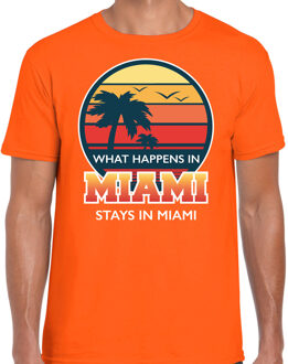 Bellatio Decorations Miami zomer t-shirt / shirt What happens in Miami stays in Miami voor heren - oranje - Miami party / vakantie outfit / kleding/ feest shirt XL