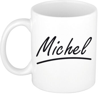 Bellatio Decorations Michel Naam koffiemok - beker - met sierlijke letters - wit - 300 ml - Cadeau - Heren