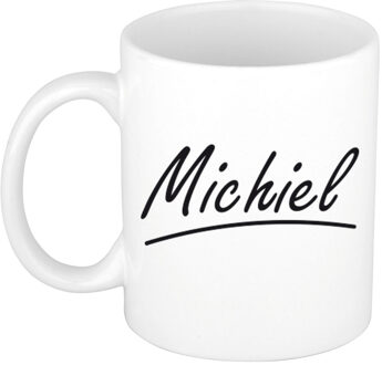 Bellatio Decorations Michiel Naam koffiemok - beker - met sierlijke letters - wit - 300 ml - Cadeau - Heren