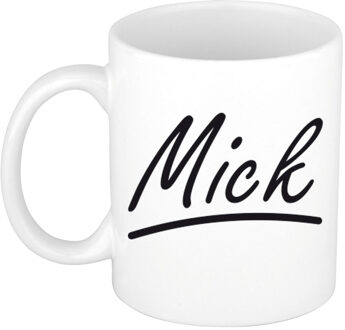 Bellatio Decorations Mick Naam koffiemok - beker - met sierlijke letters - wit - 300 ml - Cadeau - Heren
