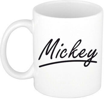 Bellatio Decorations Mickey Naam koffiemok - beker - met sierlijke letters - wit - 300 ml - Cadeau - Heren