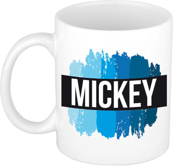 Bellatio Decorations Mickey naam / voornaam kado beker / mok verfstrepen - Gepersonaliseerde mok met naam - Naam mokken Multikleur