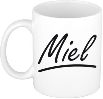 Bellatio Decorations Miel Naam koffiemok - beker - met sierlijke letters - wit - 300 ml - Cadeau - Heren