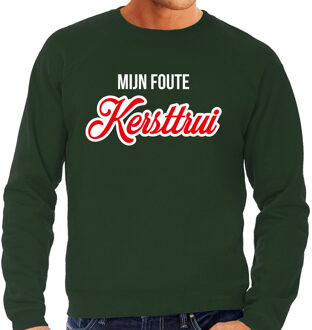 Bellatio Decorations Mijn foute Kersttrui sierlijke letters Kerst sweater groen voor heren 2XL - kerst truien