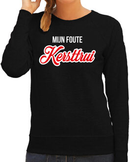 Bellatio Decorations Mijn foute Kersttrui sierlijke letters Kerst sweater zwart voor dames 2XL - kerst truien